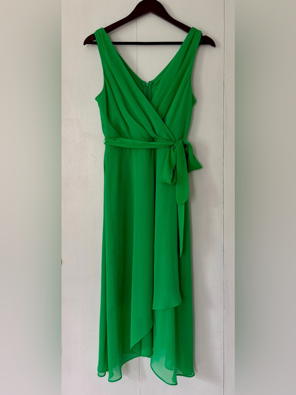 DKNY Emerald Green Chiffon Wrap Dress High-Low Size 8